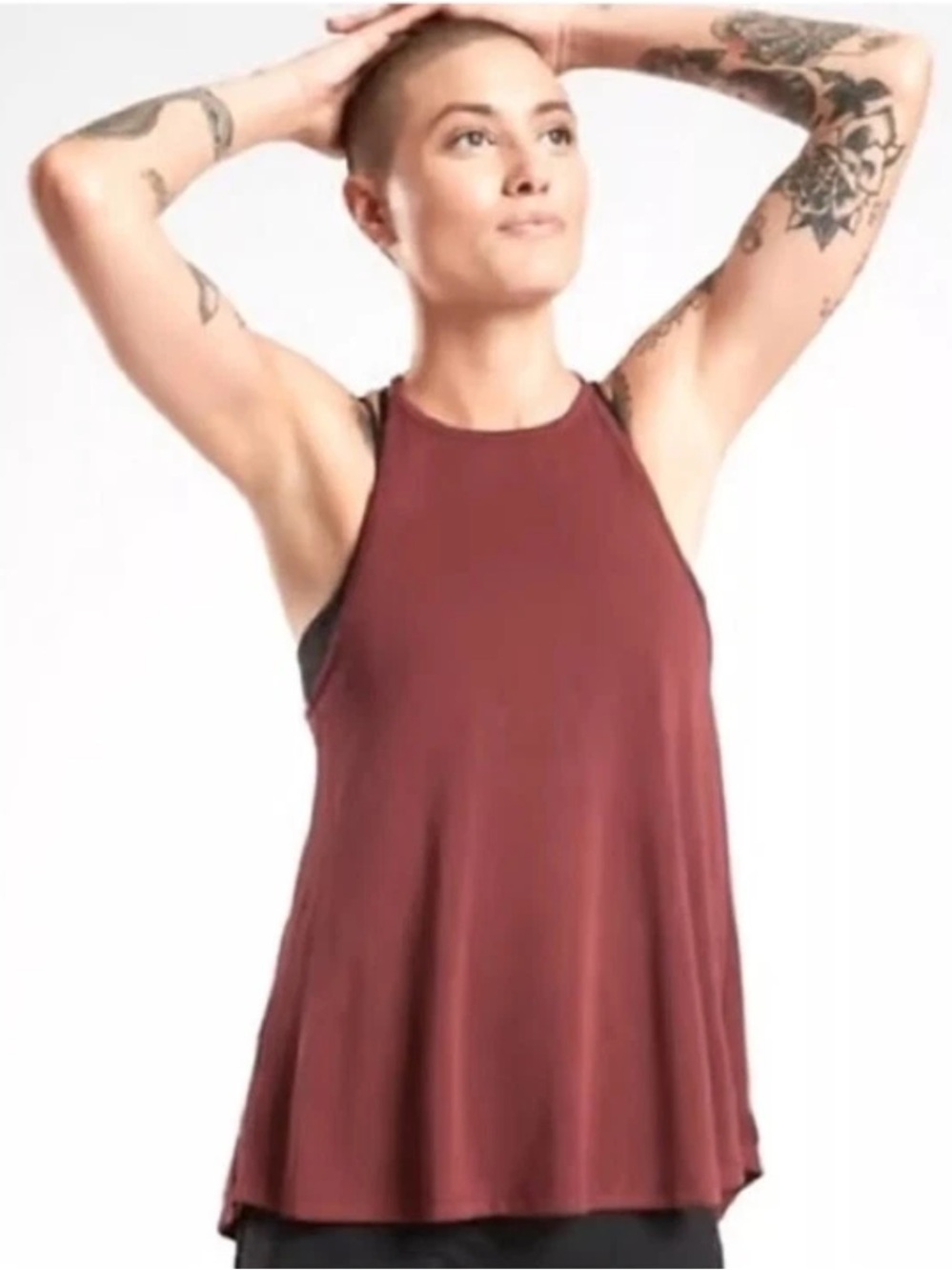 Athleta Breezy High Neck Tank Burgundy Racerback Modal Blend Small